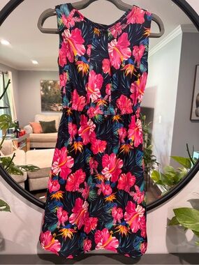 Tropical Navy Floral Sundress - Pink & Navy Print